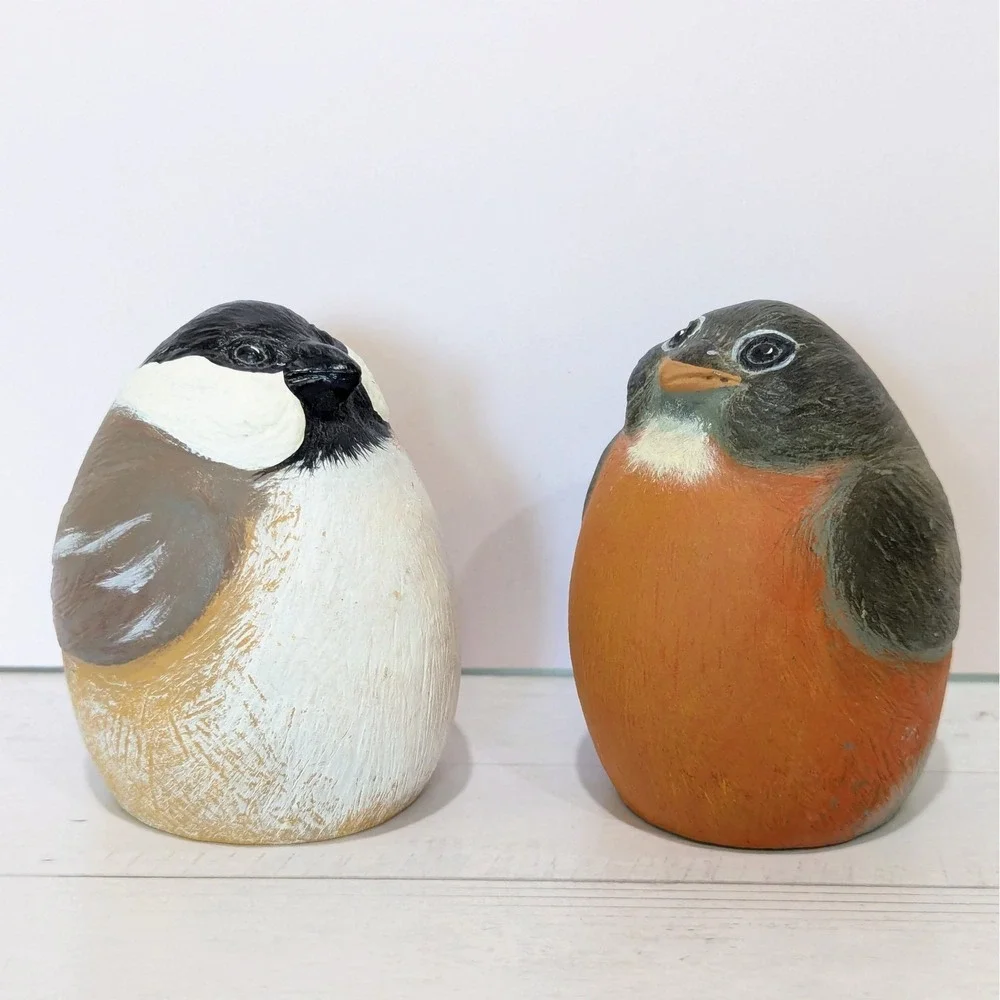 Rolly Polly Robin Chickadee Bird Resin Statue Figure 3.5